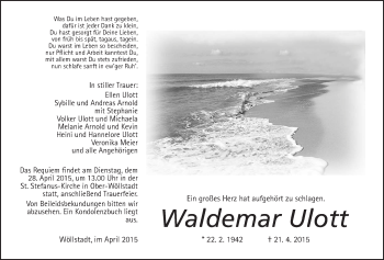 Traueranzeige von Waldemar Ulott von Wetterauer Zeitung, Wetterauer Zeitung