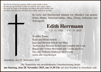 Traueranzeige von Edith Hermann von Gießener Allgemeine, Alsfelder Allgemeine