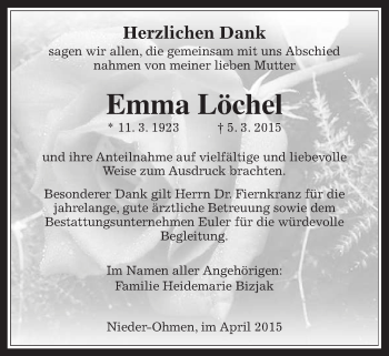 Traueranzeige von Emma Löchel von Mücker Stimme
