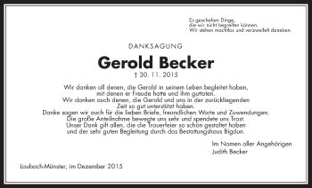 Traueranzeige von Gerold Becker von Gießener Allgemeine, Alsfelder Allgemeine