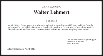 Traueranzeige von Walter Lehmert von Gießener Allgemeine, Alsfelder Allgemeine