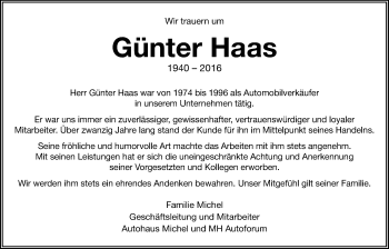 Traueranzeige von Günter Haas von Gießener Allgemeine, Alsfelder Allgemeine