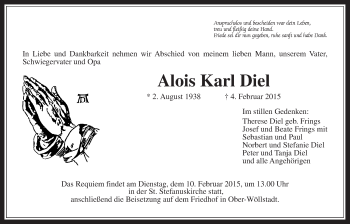 Traueranzeige von Alois Karl Diel von Wetterauer Zeitung, Wetterauer Zeitung