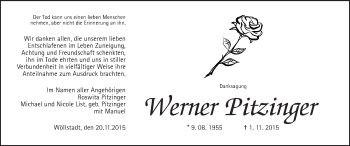 Traueranzeige von Werner Pitzinger von Wetterauer Zeitung, Wetterauer Zeitung