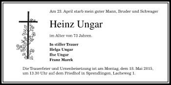 Traueranzeige von Heinz Ungar von Wetterauer Zeitung, Wetterauer Zeitung