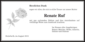 Traueranzeige von Renate Ruf von Wetterauer Zeitung, Wetterauer Zeitung