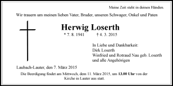 Traueranzeige von Herwig Loserth von Gießener Allgemeine, Alsfelder Allgemeine