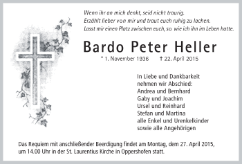Traueranzeige von Bardo Peter Heller von Wetterauer Zeitung, Wetterauer Zeitung