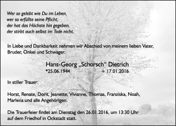 Traueranzeige von Hans-Georg Dietrich von Wetterauer Zeitung, Wetterauer Zeitung
