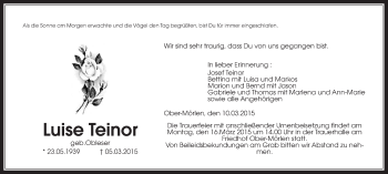 Traueranzeige von Luise Teinor von Wetterauer Zeitung, Wetterauer Zeitung