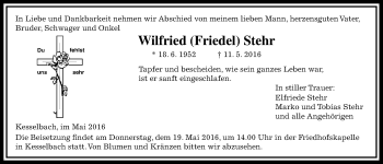 Traueranzeige von Wilfried Stehr von Gießener Allgemeine, Alsfelder Allgemeine