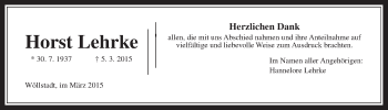 Traueranzeige von Horst Lehrke von Wetterauer Zeitung, Wetterauer Zeitung