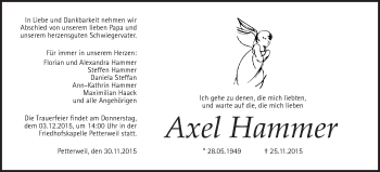 Traueranzeige von Axel Hammer von Wetterauer Zeitung, Wetterauer Zeitung