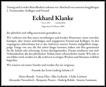 Traueranzeige von Eckhard Klanke von Wetterauer Zeitung, Wetterauer Zeitung