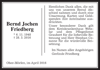 Traueranzeige von Bernd Jochen Friedberg von Wetterauer Zeitung, Wetterauer Zeitung