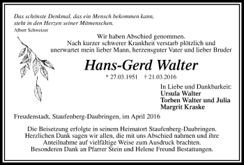 Traueranzeige von Hans-Gerd Walter von Gießener Allgemeine, Alsfelder Allgemeine