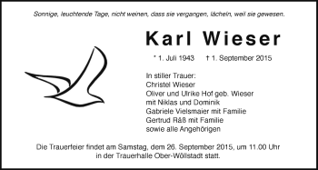 Traueranzeige von Karl Wieser von Wetterauer Zeitung, Wetterauer Zeitung