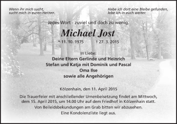 Traueranzeige von Michael Jost von Gießener Allgemeine, Alsfelder Allgemeine