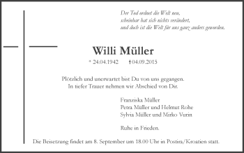 Traueranzeige von Willi Müller von Wetterauer Zeitung, Wetterauer Zeitung, Wetterauer Zeitung, Wetterauer Zeitung, Wetterauer Zeitung