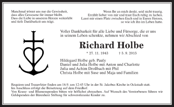 Traueranzeige von Richard Holbe von Wetterauer Zeitung, Wetterauer Zeitung