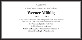 Traueranzeige von Werner Mühlig von Giessener Allgemeine, Alsfelder Allgemeine