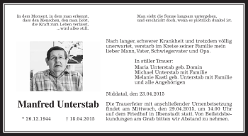 Traueranzeige von Manfred Unterstab von Wetterauer Zeitung, Wetterauer Zeitung