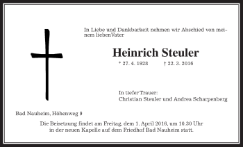 Traueranzeige von Heinrich Steuler von Wetterauer Zeitung, Wetterauer Zeitung