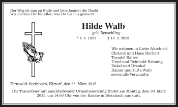 Traueranzeige von Hilde Walb von Gießener Allgemeine, Alsfelder Allgemeine
