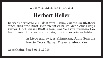 Traueranzeige von Herbert Heller von Wetterauer Zeitung, Wetterauer Zeitung