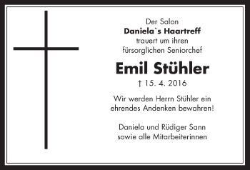 Traueranzeige von Emil Stühler von Mücker Stimme