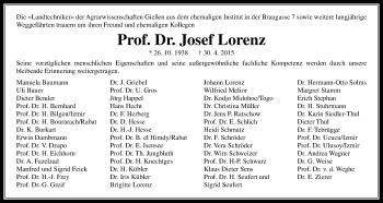 Traueranzeige von Josef Lorenz von Gießener Allgemeine, Alsfelder Allgemeine