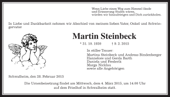 Traueranzeige von Martin Steinbeck von Wetterauer Zeitung, Wetterauer Zeitung