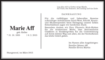Traueranzeige von Marie Aff von Gießener Allgemeine, Alsfelder Allgemeine