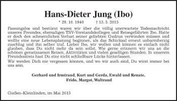 Traueranzeige von Hans-Dieter Jung von Gießener Allgemeine, Alsfelder Allgemeine