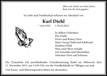 Traueranzeige von Karl Diehl von Licher Wochenblatt, Licher Wochenblatt, Licher Wochenblatt