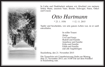 Traueranzeige von Otto Hartmann von Gießener Allgemeine, Alsfelder Allgemeine