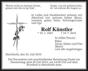 Traueranzeige von Rolf Künstler von Wetterauer Zeitung, Wetterauer Zeitung