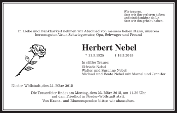 Traueranzeige von Herbert Nebel von Wetterauer Zeitung, Wetterauer Zeitung