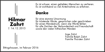 Traueranzeige von Hilmar Zahrt von Licher Wochenblatt, Licher Wochenblatt, Licher Wochenblatt