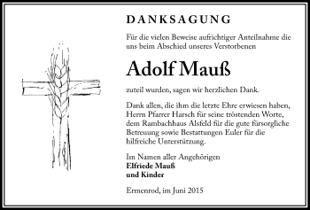 Traueranzeige von Adolf Mauß von Alsfelder Allgemeine