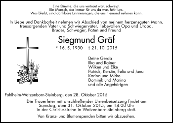 Traueranzeige von Siegmund Gräf von Gießener Allgemeine, Alsfelder Allgemeine