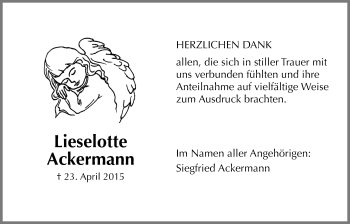 Traueranzeige von Lieselotte Ackermann von Wetterauer Zeitung, Wetterauer Zeitung
