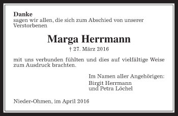 Traueranzeige von Marga Herrmann von Mücker Stimme
