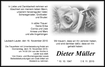 Traueranzeige von Dieter Müller von Gießener Allgemeine, Alsfelder Allgemeine