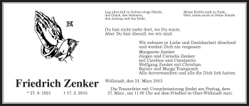 Traueranzeige von Friedrich Zenker von Wetterauer Zeitung, Wetterauer Zeitung