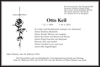 Traueranzeige von Otto Keil von Alsfelder Allgemeine