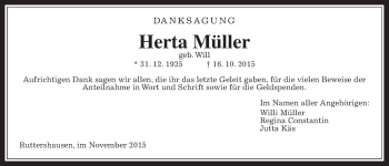 Traueranzeige von Herta Müller von Gießener Allgemeine, Alsfelder Allgemeine