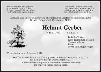 Traueranzeige von Helmut Gerber von Wetterauer Zeitung, Wetterauer Zeitung