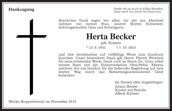 Traueranzeige von Herta Becker von Alsfelder Allgemeine