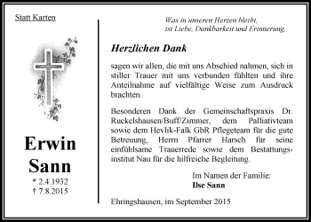 Traueranzeige von Erwin Sann von Alsfelder Allgemeine